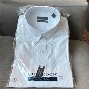 Macy's Club Room Men's White Button-Down Shirt, L, 16 1/2, 34-35, new in package